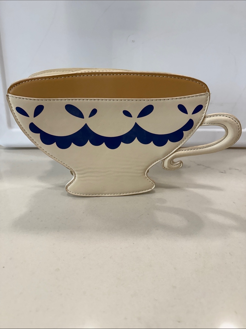 Cream Teacup Decorative Bag with Blue Motif